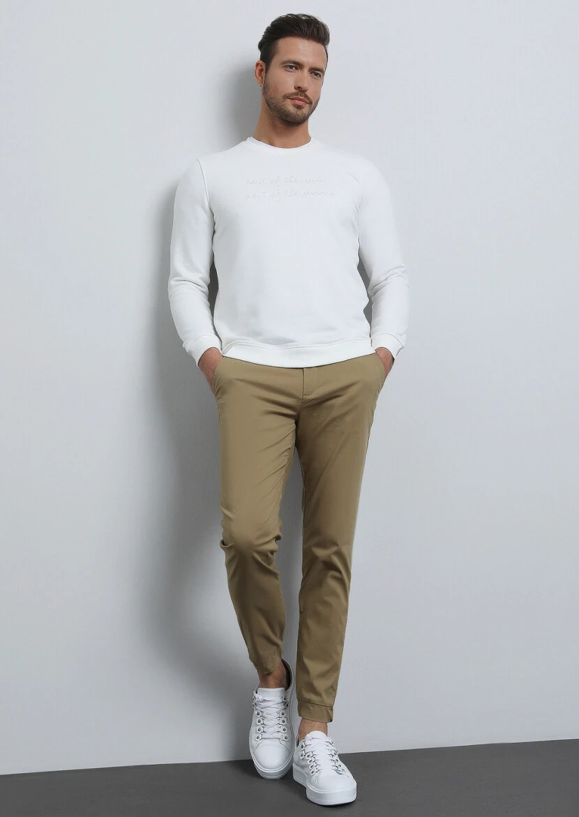 Deve Tüyü Düz Dokuma Jogging Fit Casual Pamuk Karışımlı Pantolon - 1