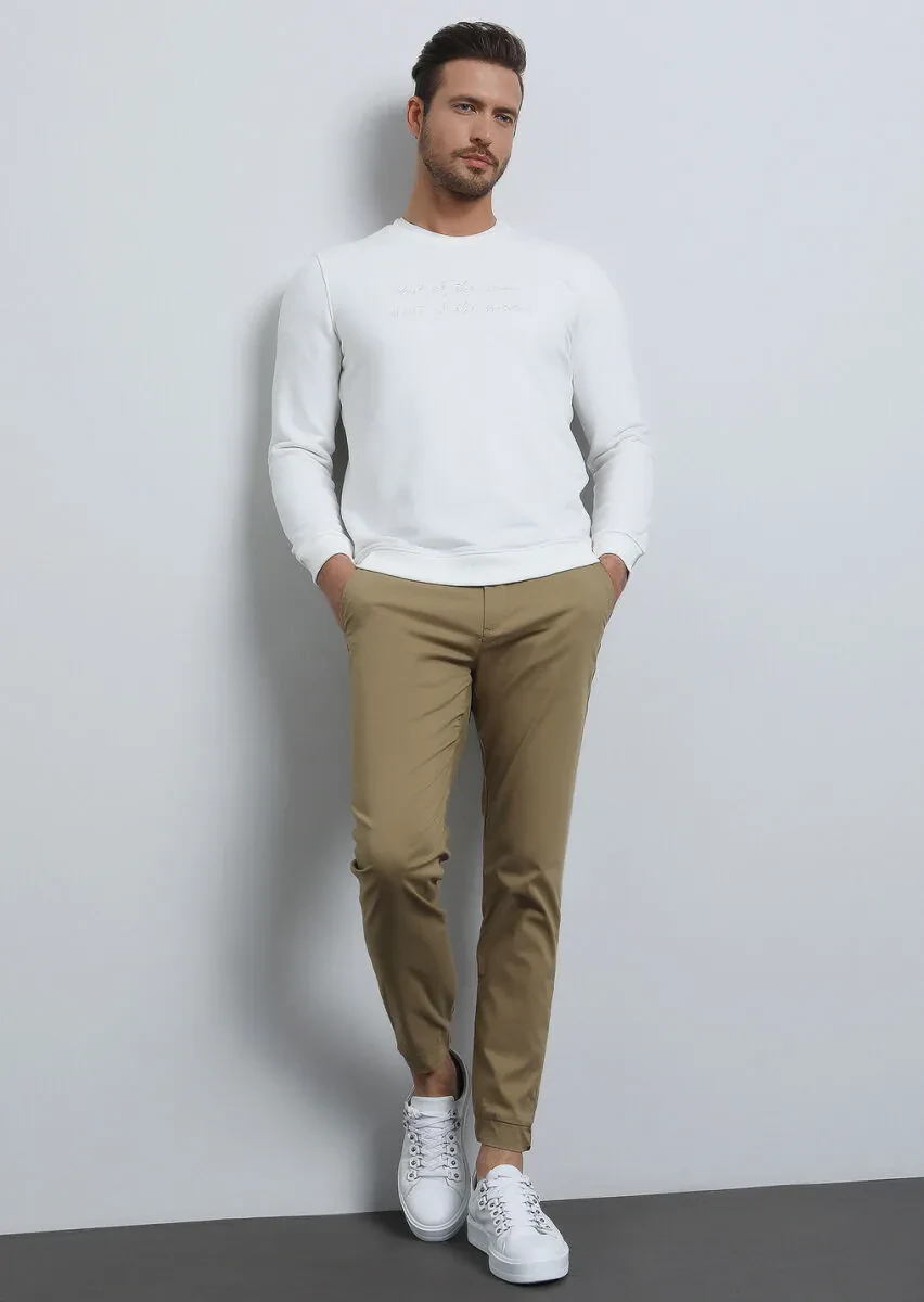 Deve Tüyü Düz Dokuma Jogging Fit Casual Pamuk Karışımlı Pantolon - 1