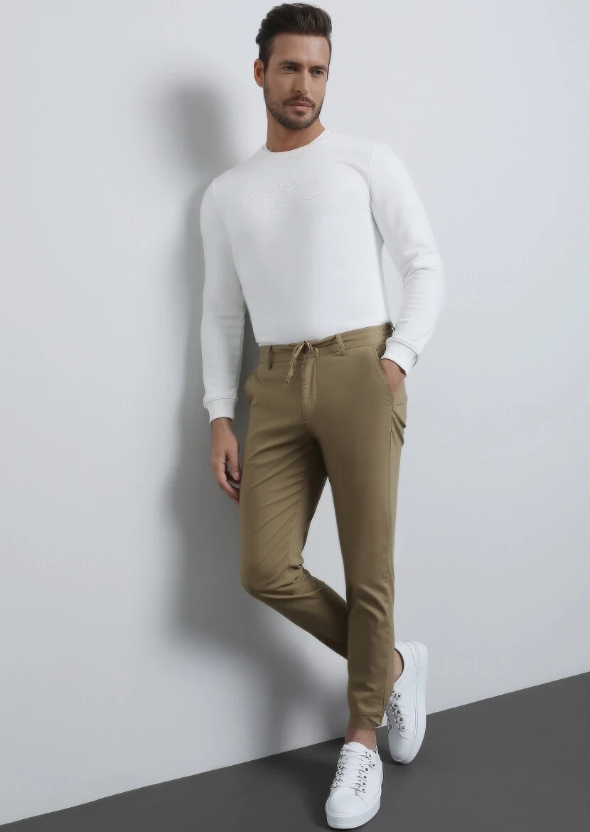 Deve Tüyü Düz Dokuma Jogging Fit Casual Pamuk Karışımlı Pantolon - 2