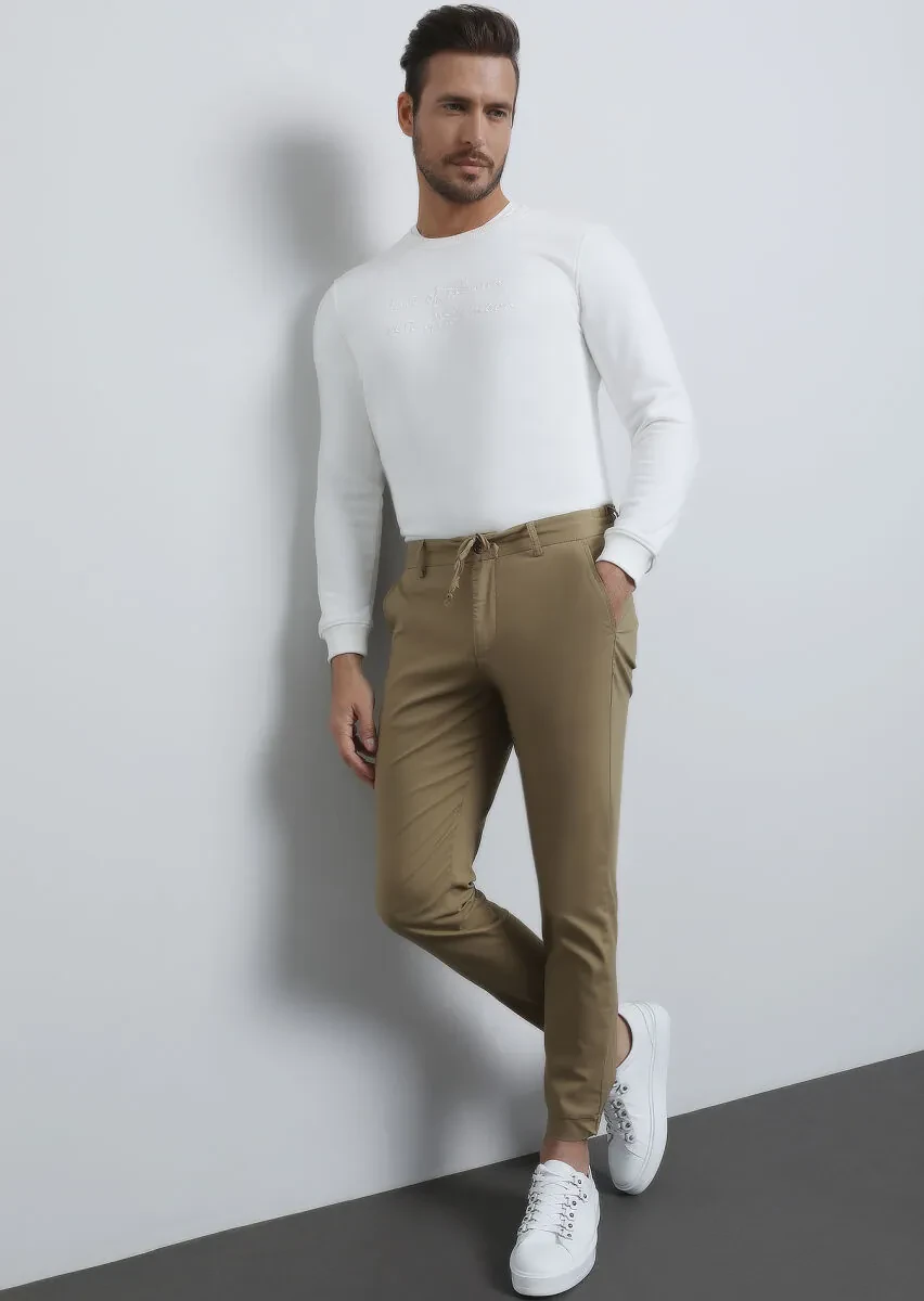 Deve Tüyü Düz Dokuma Jogging Fit Casual Pamuk Karışımlı Pantolon - 2