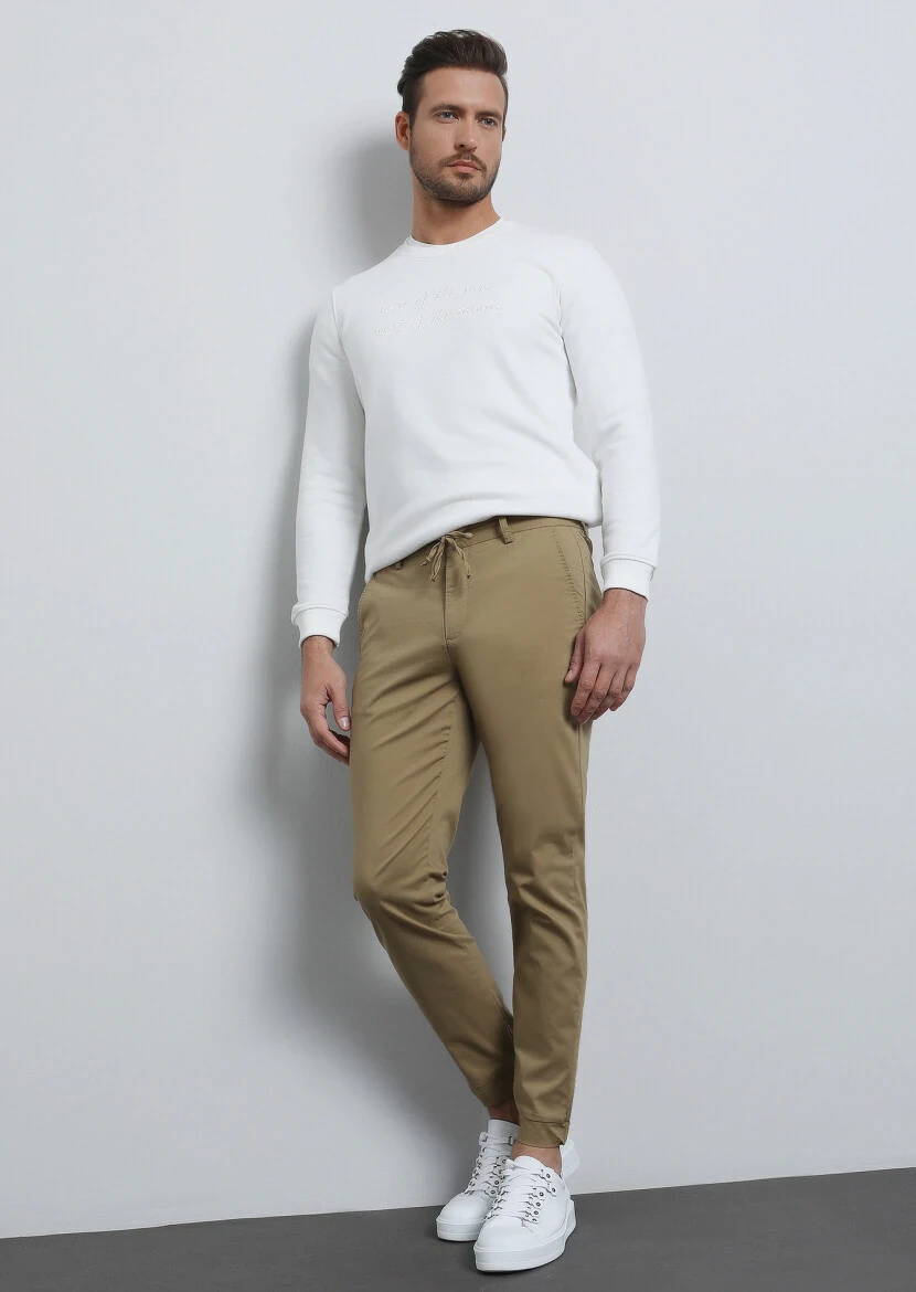 Deve Tüyü Düz Dokuma Jogging Fit Casual Pamuk Karışımlı Pantolon - 4