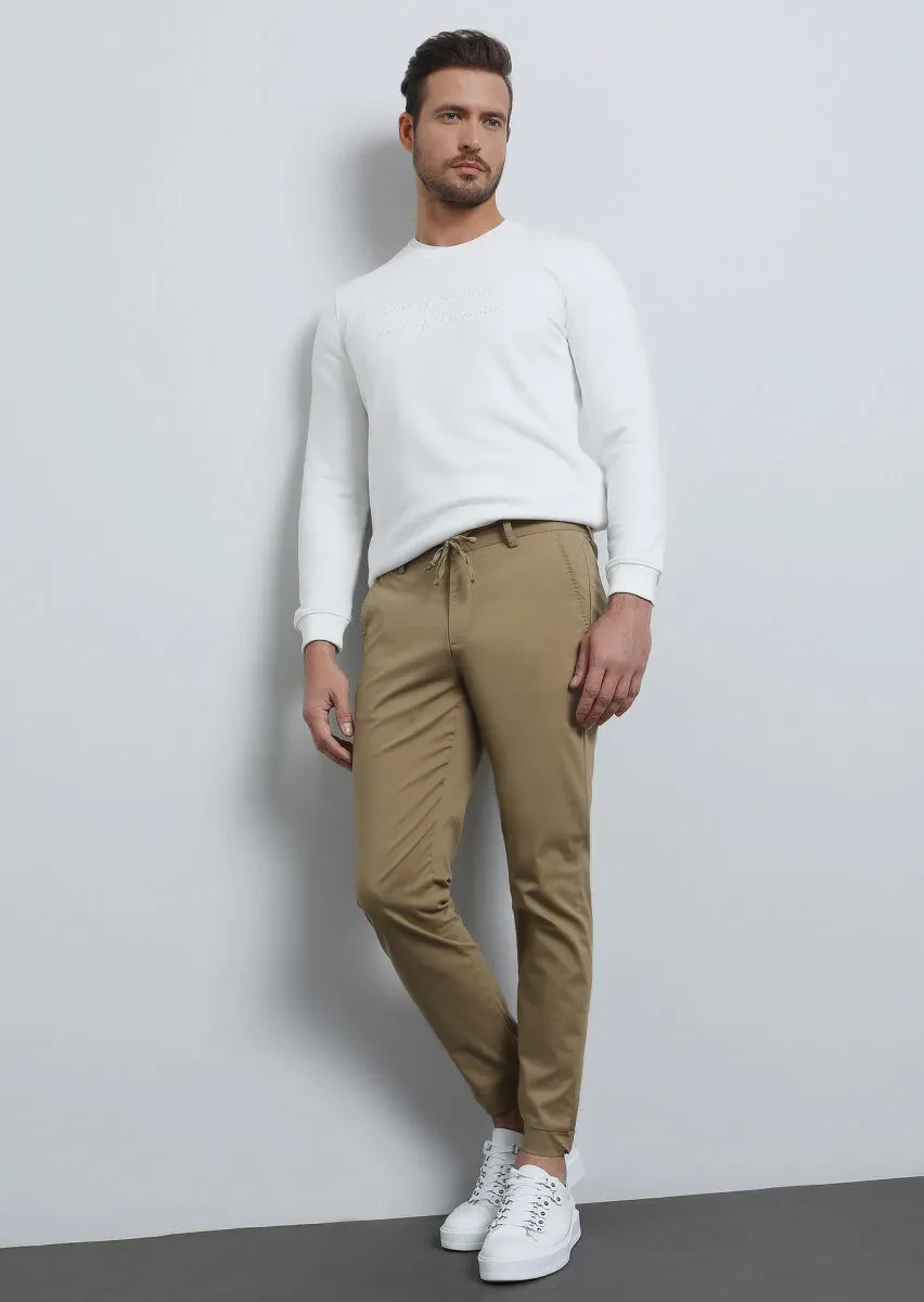 Deve Tüyü Düz Dokuma Jogging Fit Casual Pamuk Karışımlı Pantolon - 4