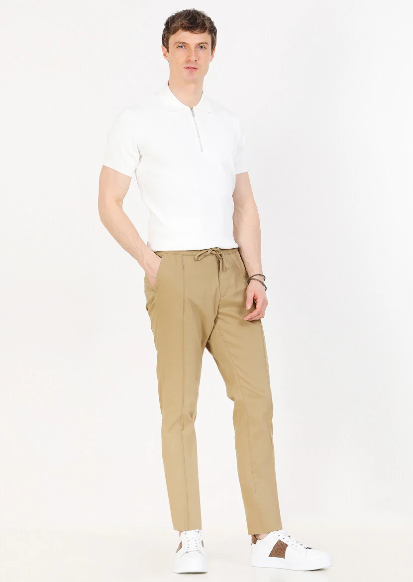 Deve Tüyü Düz Dokuma Jogging Fit Casual Pamuk Karışımlı Pantolon - 2