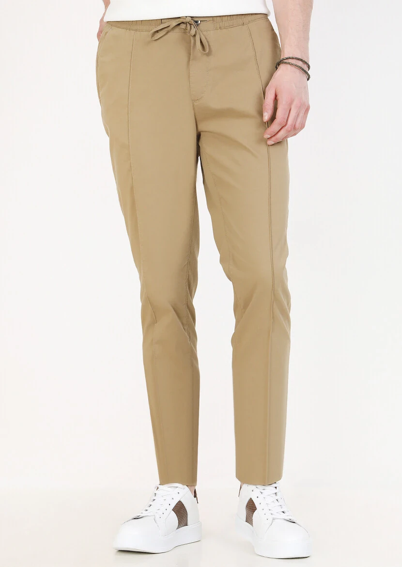 Deve Tüyü Düz Dokuma Jogging Fit Casual Pamuk Karışımlı Pantolon - 3