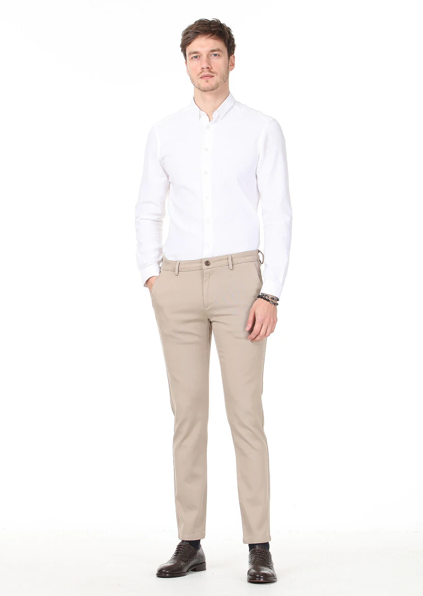 Deve Tüyü Düz Dokuma Regular Fit Casual %100 Pamuk Pantolon - 1