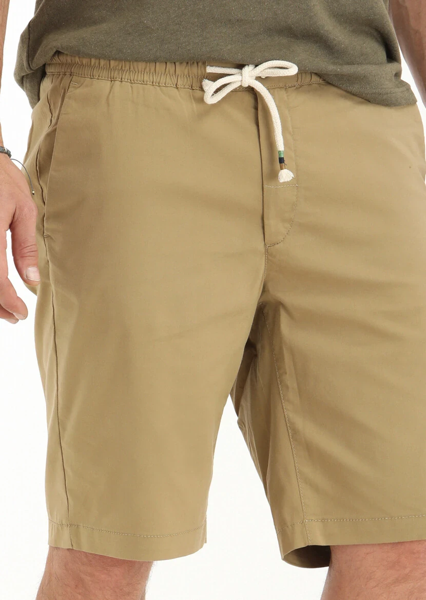 Deve Tüyü Düz Dokuma Regular Fit Casual Pamuk Karışımlı Bermuda - 3