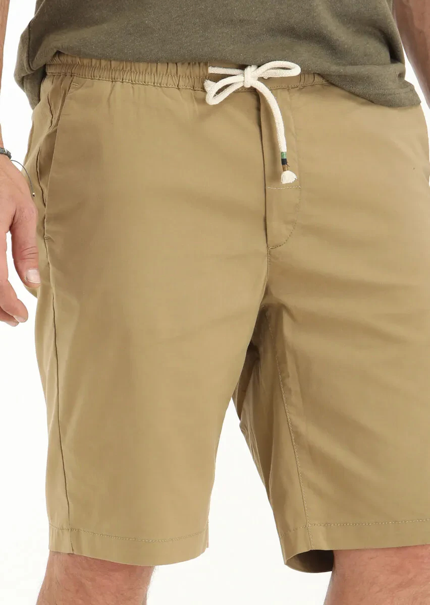 Deve Tüyü Düz Dokuma Regular Fit Casual Pamuk Karışımlı Bermuda - 3