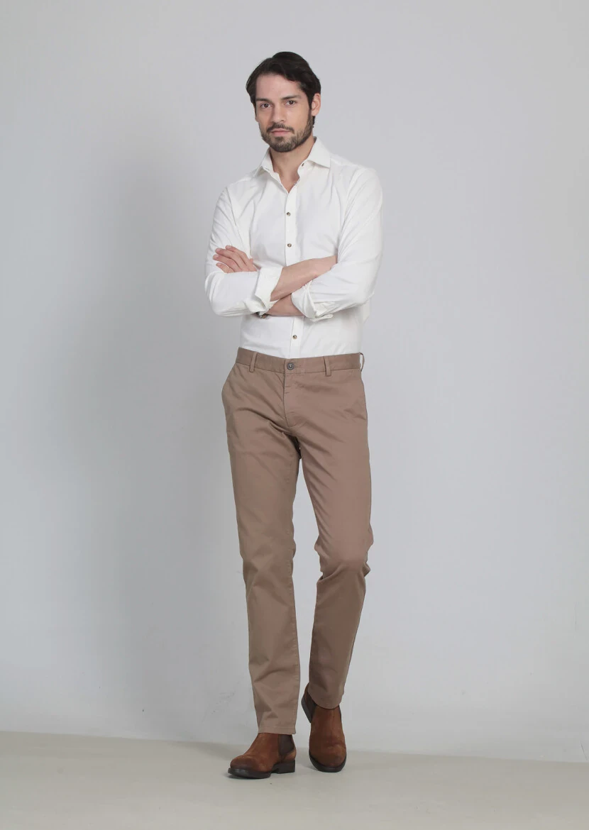 Deve Tüyü Düz Dokuma Regular Fit Casual Pamuk Karışımlı Pantolon - 1