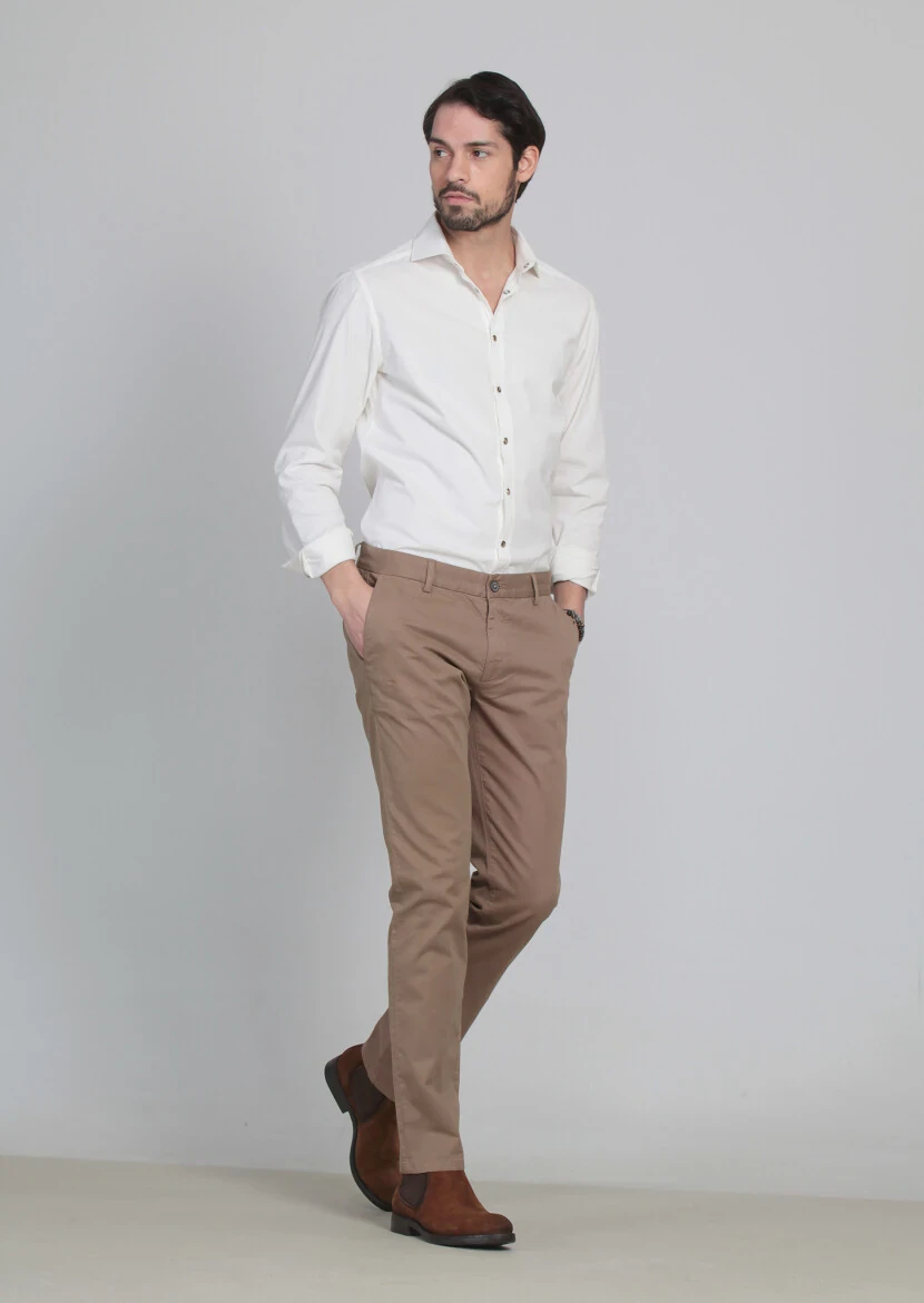 Deve Tüyü Düz Dokuma Regular Fit Casual Pamuk Karışımlı Pantolon 