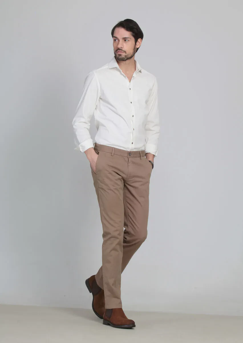 Deve Tüyü Düz Dokuma Regular Fit Casual Pamuk Karışımlı Pantolon - 2