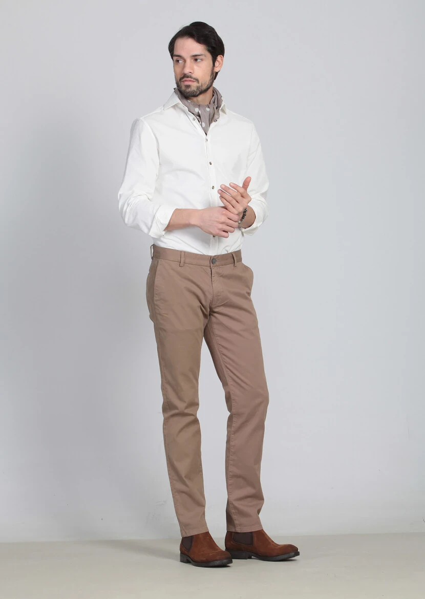 Deve Tüyü Düz Dokuma Regular Fit Casual Pamuk Karışımlı Pantolon - 4