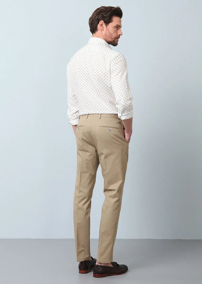 Deve Tüyü Düz Dokuma Regular Fit Smart Casual Pamuk Karışımlı Pantolon - 5
