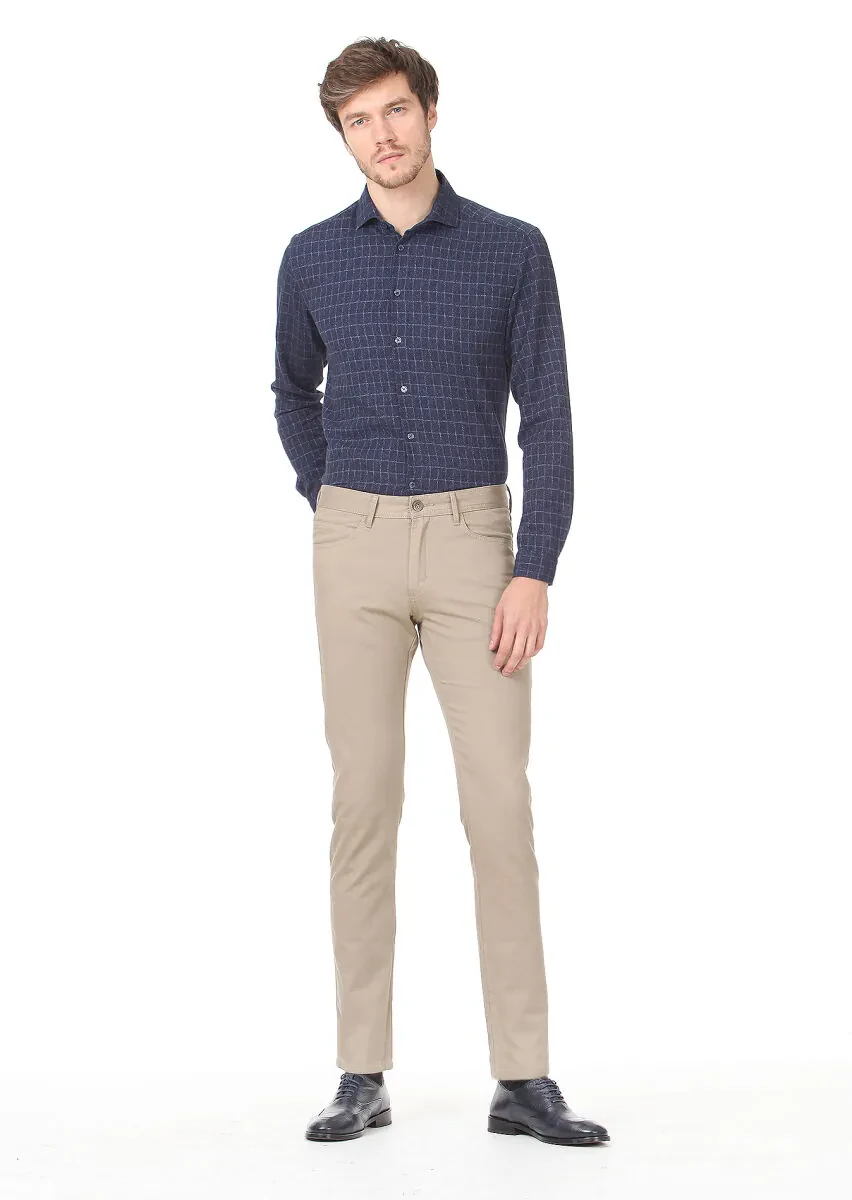 Deve Tüyü Düz Dokuma Slim Fit Casual Pamuk Karışımlı Pantolon - 2