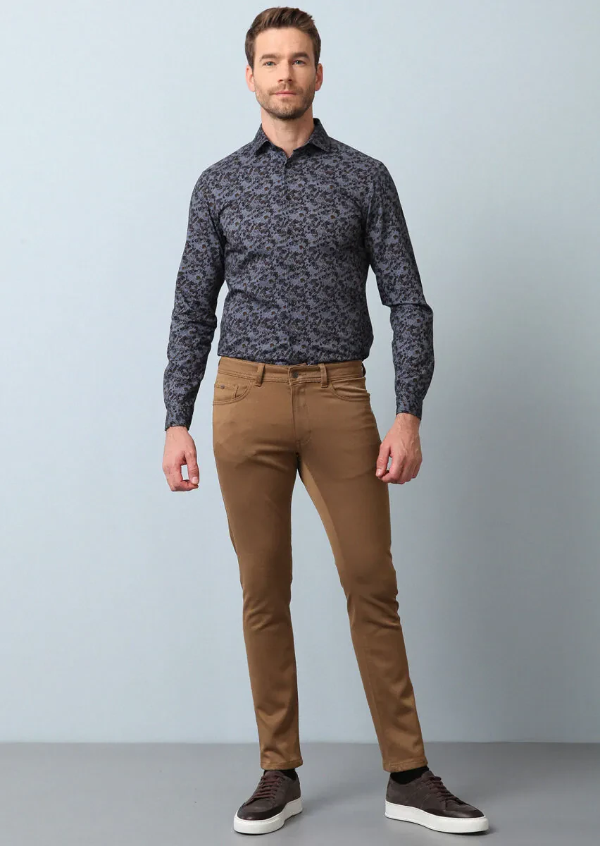 Deve Tüyü Düz Dokuma Slim Fit Casual Pamuk Karışımlı Pantolon - 1