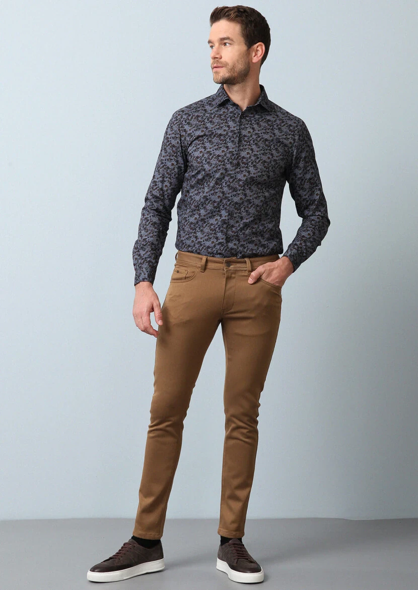 Deve Tüyü Düz Dokuma Slim Fit Casual Pamuk Karışımlı Pantolon - 3