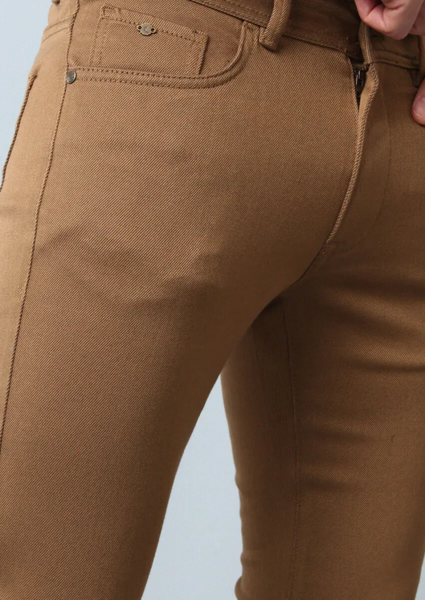 Deve Tüyü Düz Dokuma Slim Fit Casual Pamuk Karışımlı Pantolon - 4