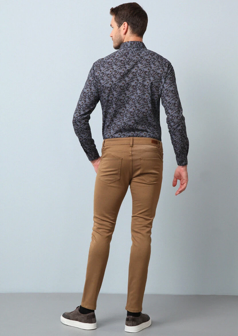 Deve Tüyü Düz Dokuma Slim Fit Casual Pamuk Karışımlı Pantolon - 5