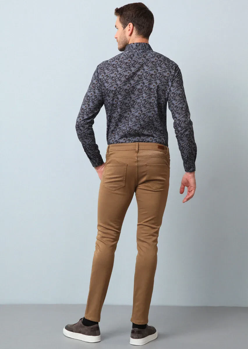 Deve Tüyü Düz Dokuma Slim Fit Casual Pamuk Karışımlı Pantolon - 5