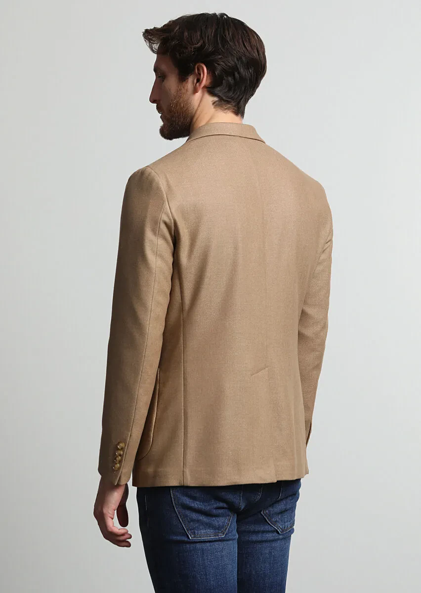 Deve Tüyü Düz Shirt Shoulder Slim Fit Yün Karışımlı Ceket - 4