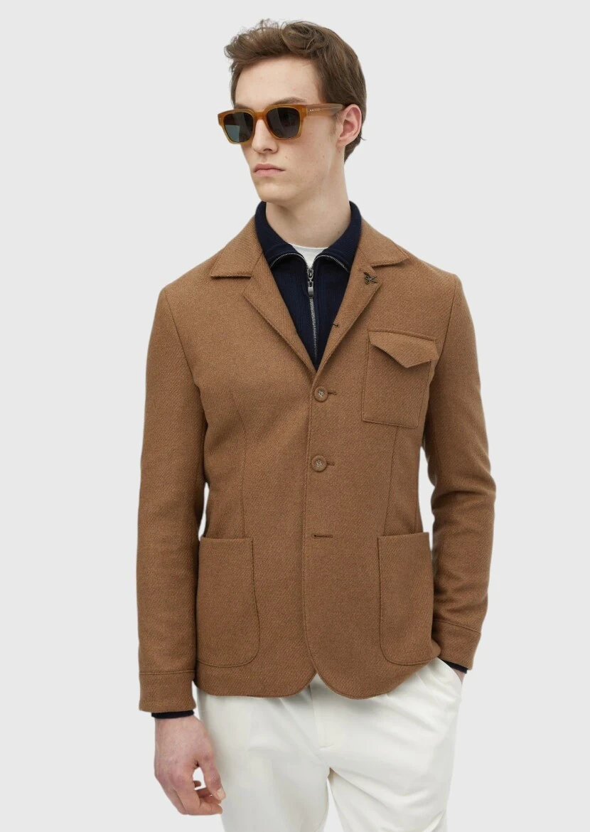 Deve Tüyü Düz Shirt Shoulder Slim Fit Yün Karışımlı Ceket - RAMSEY