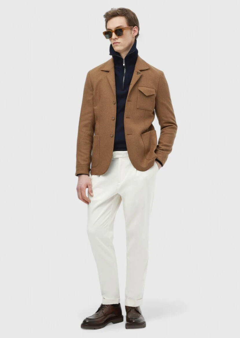 Deve Tüyü Düz Shirt Shoulder Slim Fit Yün Karışımlı Ceket - RAMSEY