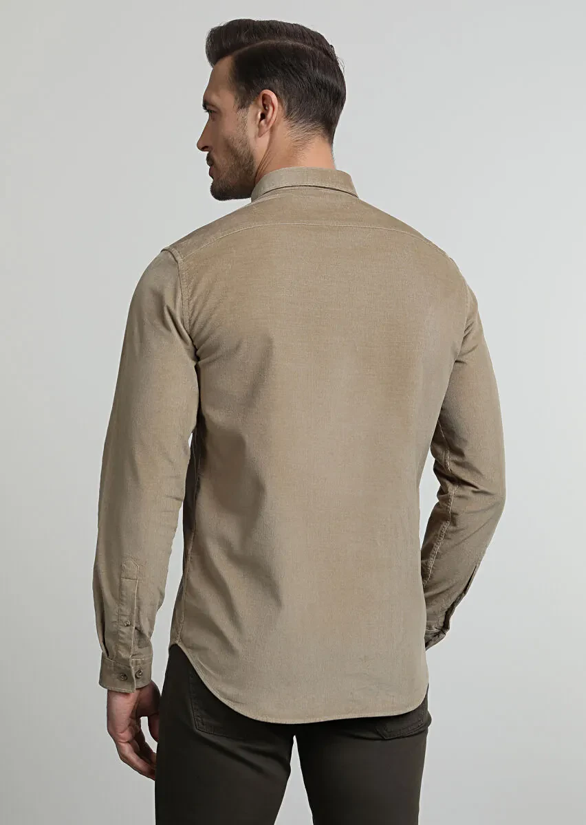 Deve Tüyü Fitilli Regular Fit Dokuma Kadife Casual Pamuk Karışımlı Gömlek - 4