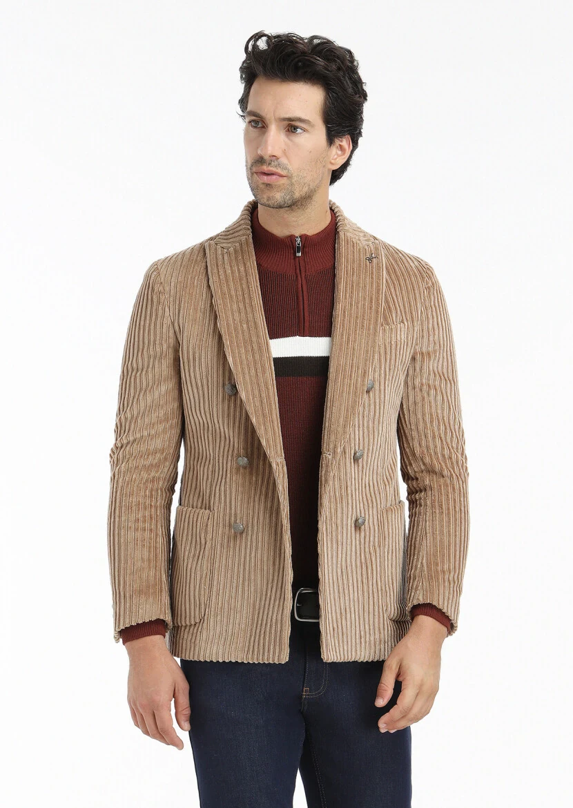 Deve Tüyü Fitilli Shirt Shoulder Slim Fit %100 Pamuk Ceket - 2