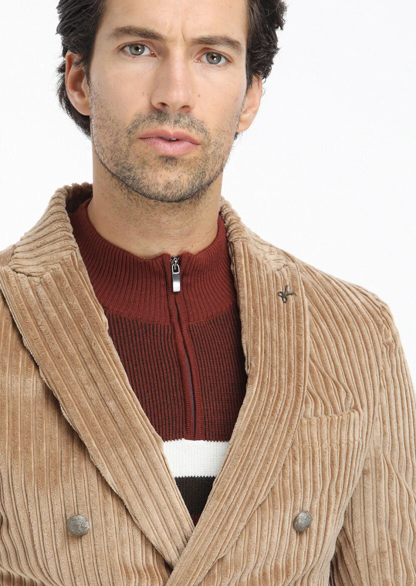 Deve Tüyü Fitilli Shirt Shoulder Slim Fit %100 Pamuk Ceket - 6