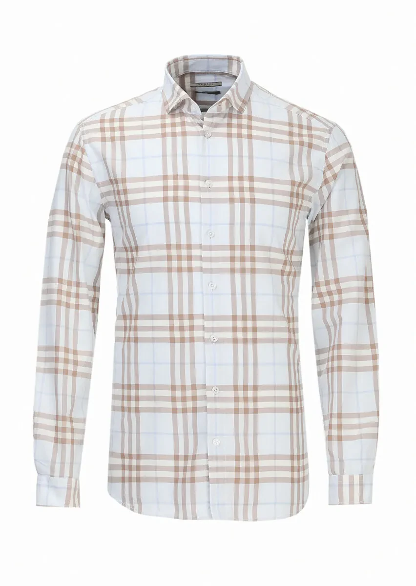 Deve Tüyü Kareli Regular Fit Dokuma Casual %100 Pamuk Gömlek - 5