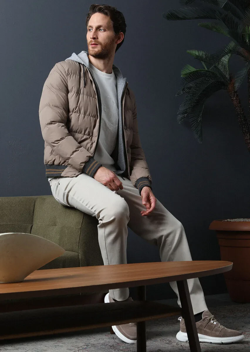 Deve Tüyü Regular Fit Dik Yaka Casual Dokuma Mont - 1