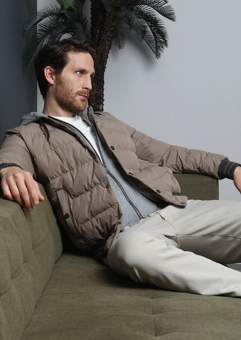 Deve Tüyü Regular Fit Dik Yaka Casual Dokuma Mont - 3