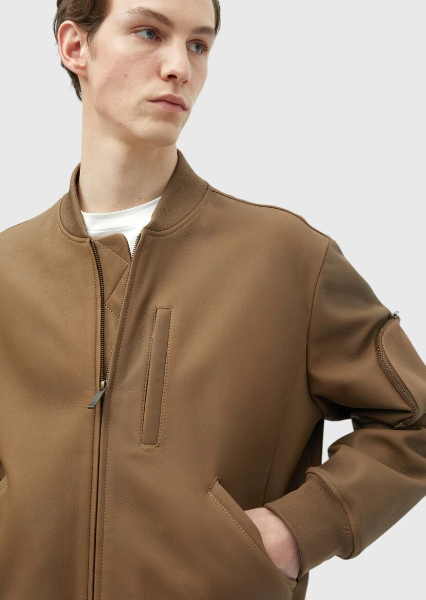 Deve Tüyü Regular Fit Dik Yaka Casual Süet Deri Mont - 5