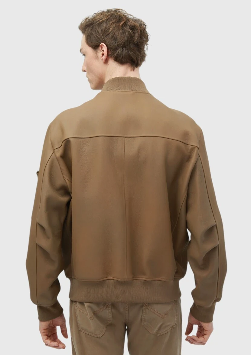 Deve Tüyü Regular Fit Dik Yaka Casual Süet Deri Mont - 7