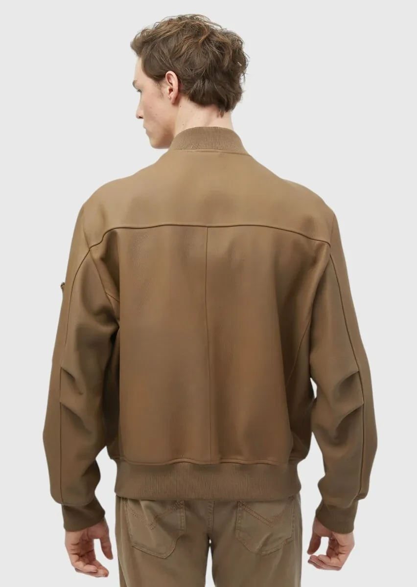 Deve Tüyü Regular Fit Dik Yaka Casual Süet Deri Mont - 7