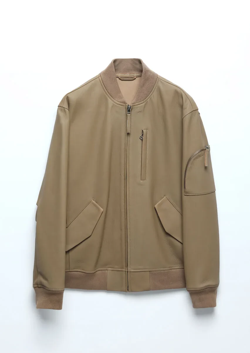 Deve Tüyü Regular Fit Dik Yaka Casual Süet Deri Mont - 8