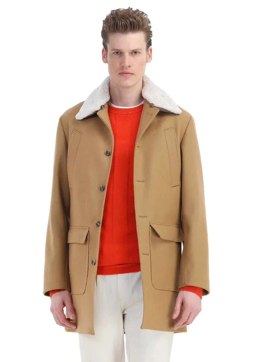 Deve Tüyü Regular Fit Gömlek Yaka Casual Dokuma Palto - 1