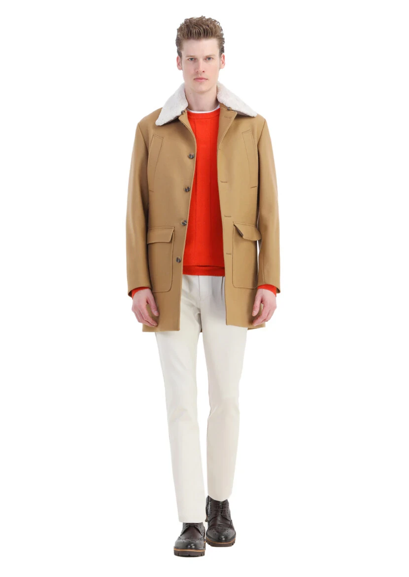 Deve Tüyü Regular Fit Gömlek Yaka Casual Dokuma Palto - 2