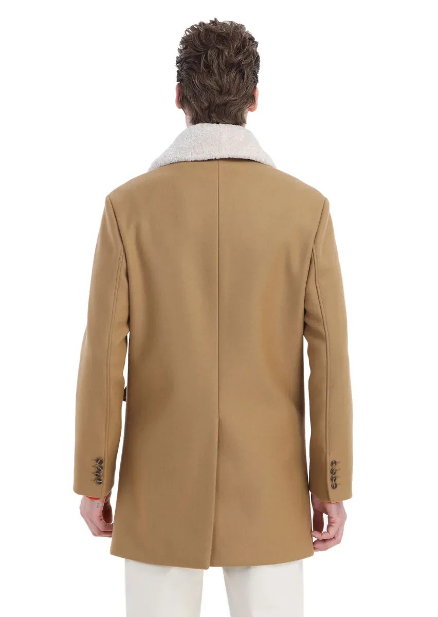Deve Tüyü Regular Fit Gömlek Yaka Casual Dokuma Palto - 6