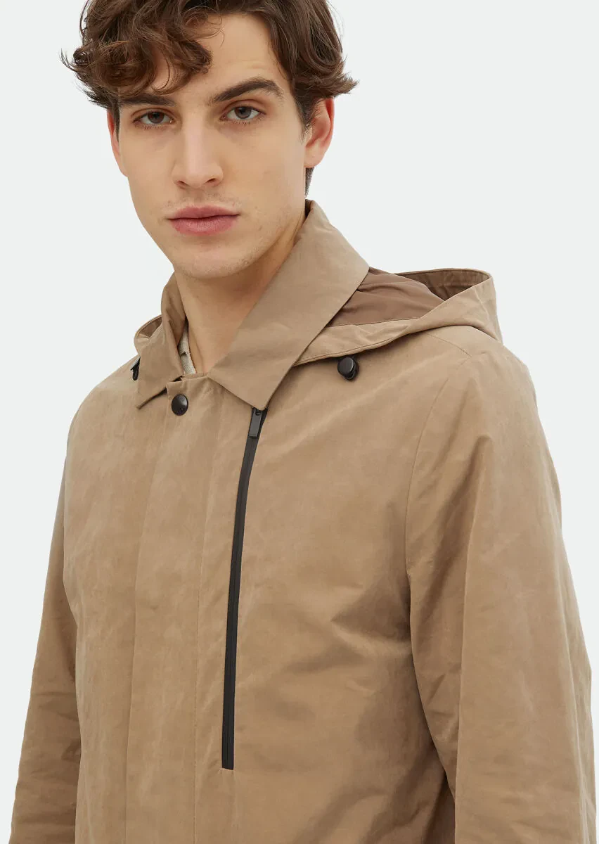 Deve Tüyü Regular Fit Gömlek Yaka Casual Dokuma Pardesü - 3