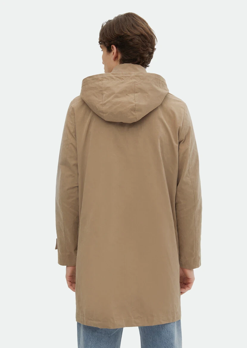 Deve Tüyü Regular Fit Gömlek Yaka Casual Dokuma Pardesü - 5