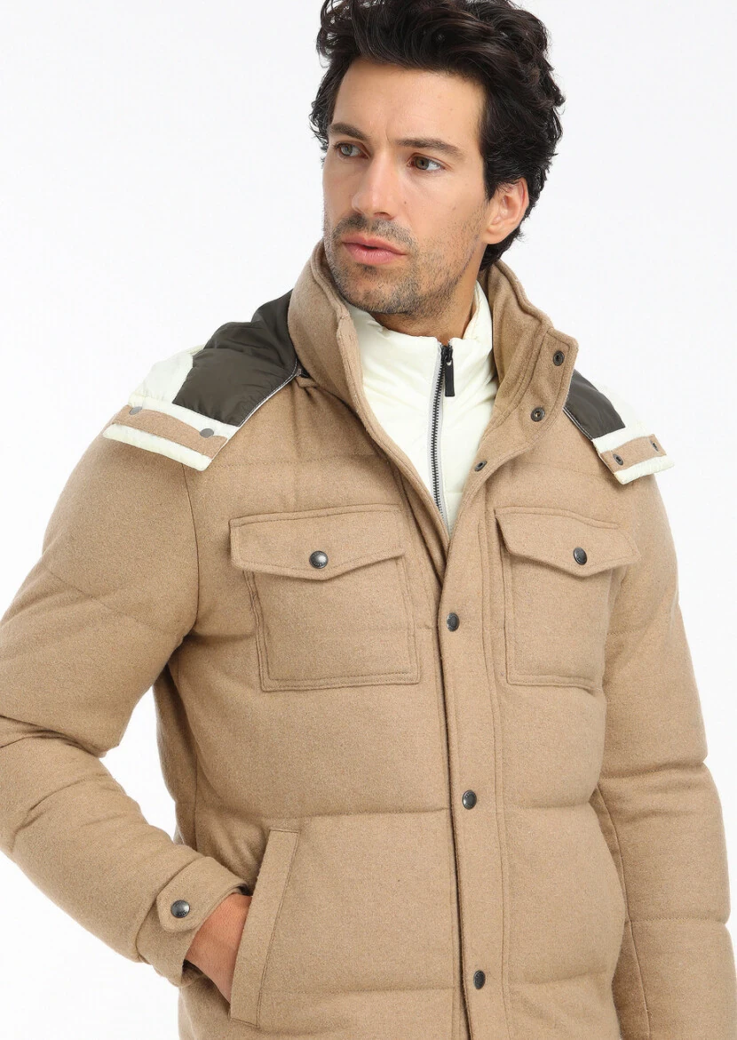 Deve Tüyü Regular Fit Kapüşonlu Casual Örme Kaban - 3