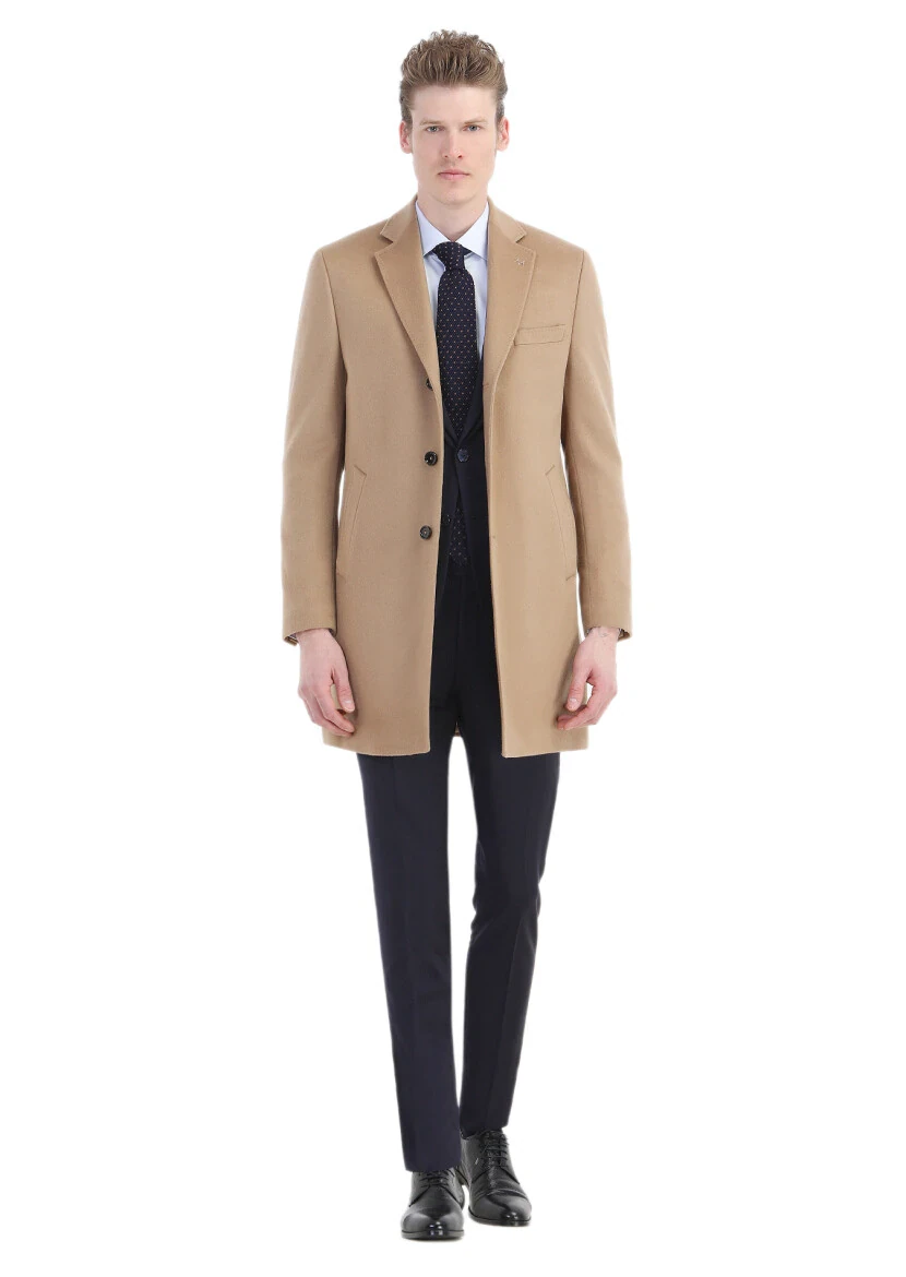 Deve Tüyü Regular Fit Kelebek Yaka Klasik Dokuma Palto - 1