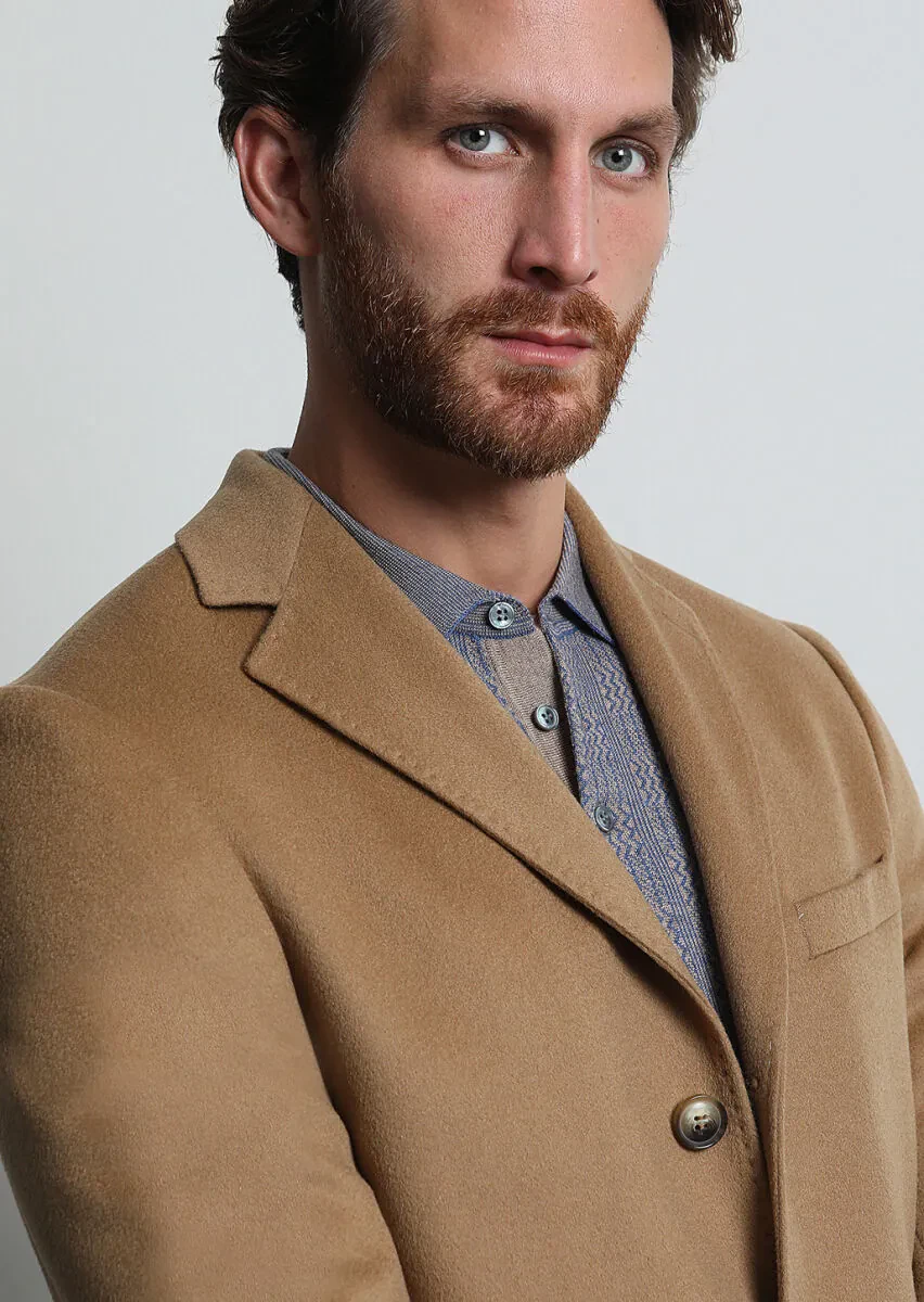 Deve Tüyü Regular Fit Kelebek Yaka Klasik Dokuma Palto - 3