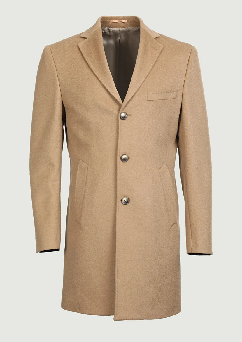 Deve Tüyü Regular Fit Kelebek Yaka Klasik Dokuma Palto - 6