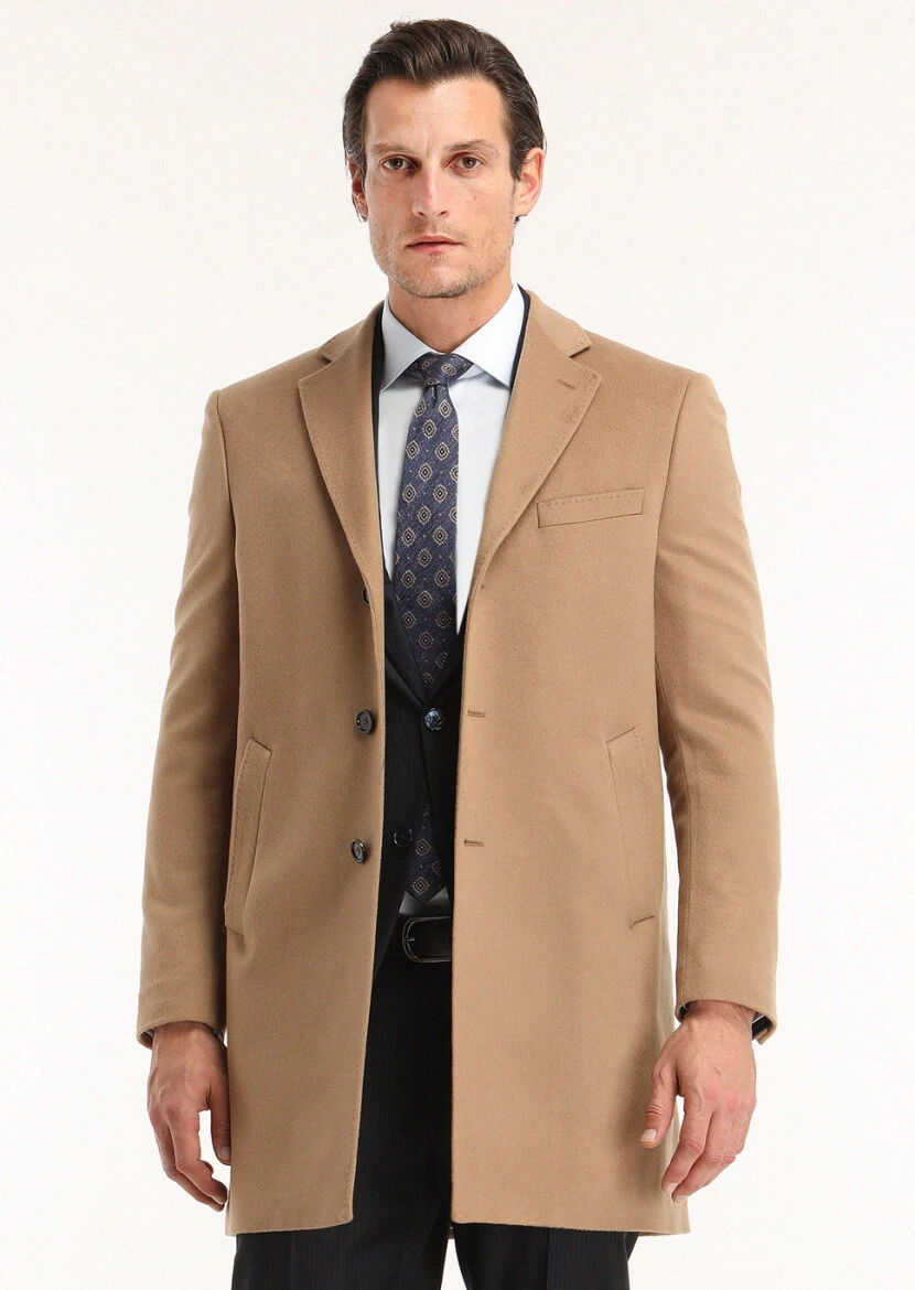 Deve Tüyü Regular Fit Kelebek Yaka Klasik Dokuma Palto - 2