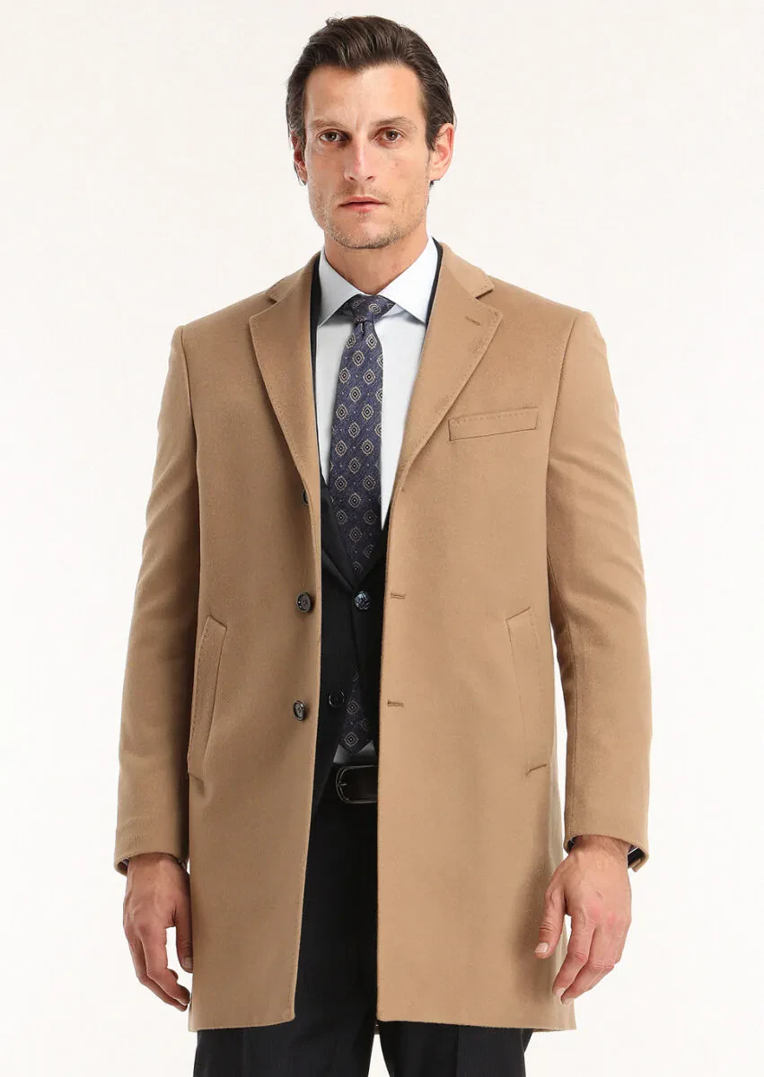 Deve Tüyü Regular Fit Kelebek Yaka Klasik Dokuma Palto - 2