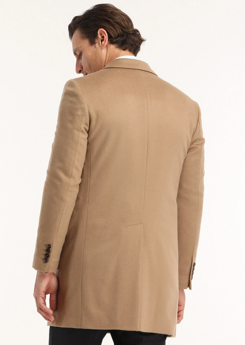 Deve Tüyü Regular Fit Kelebek Yaka Klasik Dokuma Palto - 5