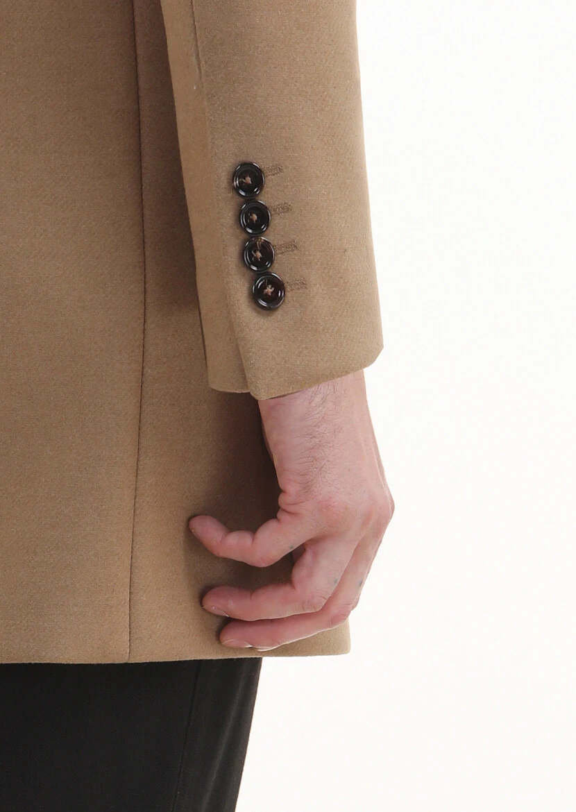Deve Tüyü Regular Fit Kelebek Yaka Klasik Dokuma Palto - 5