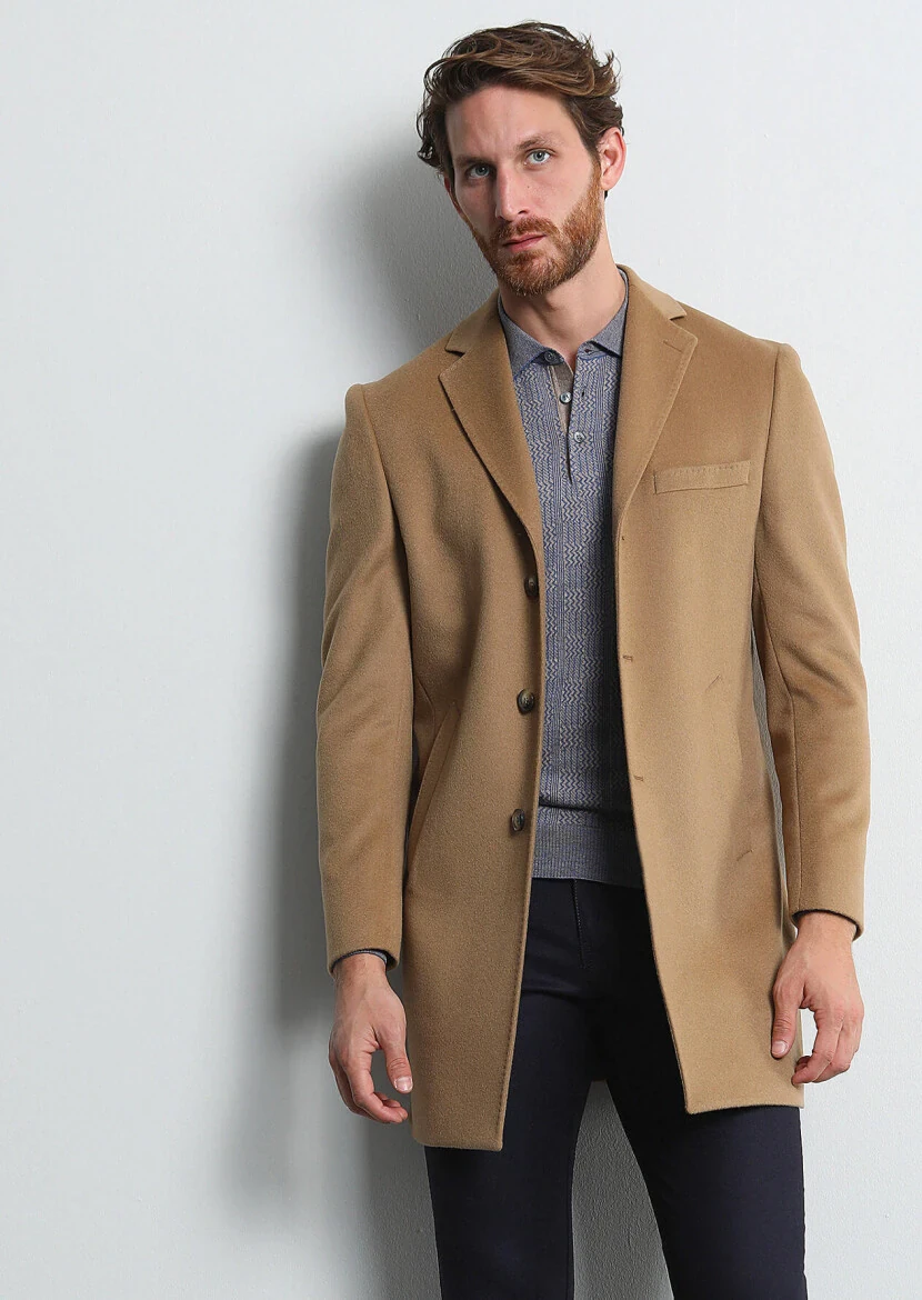 Deve Tüyü Regular Fit Kelebek Yaka Klasik Dokuma Palto - RAMSEY
