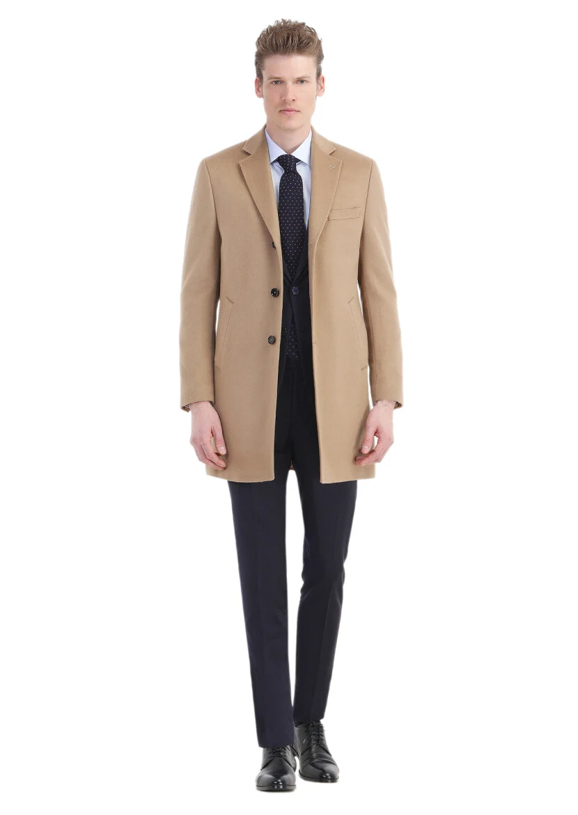 Deve Tüyü Regular Fit Kelebek Yaka Klasik Dokuma Palto 